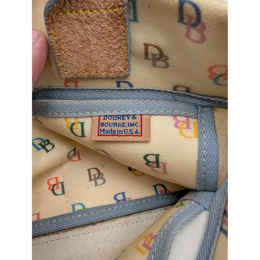 Vintage Dooney & Bourke Satchel Bag Womens Medium Beige Canvas Leather Bee Print